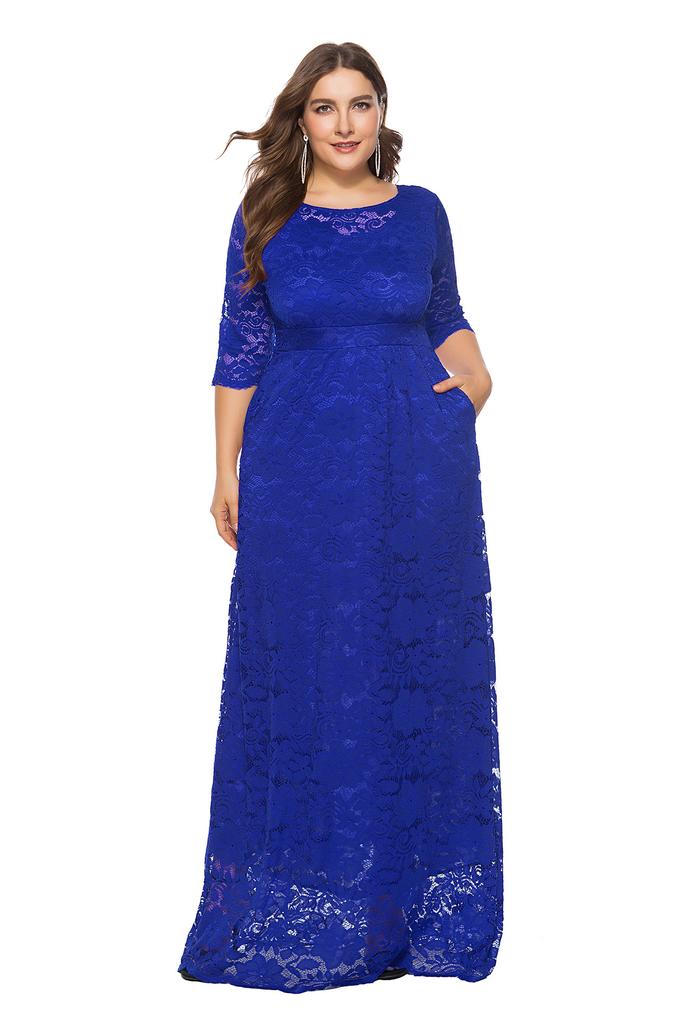 Large Size Women's New Lace Pocket Evening Dress Bridesmaid Dress