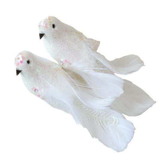 2 Pcs Artificial Simulation Birds Ornament Glitter Feathered Bird Christmas Tree Ornaments Clip Foam Fake Birds for Wreath Garland Crafts Tree Decor