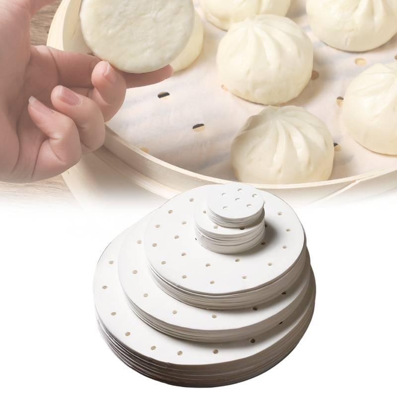 Disposable 100pcs Perforated Bamboo Steamer Liner Round Non Stick Paper Fryer