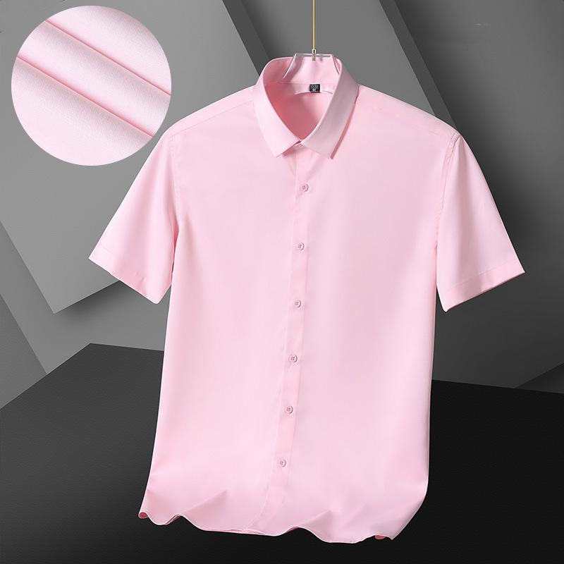 2026 New Spring Summer Men's Shirt Non-Ironing Anti-Wrinkle Business Casual Solid Color Elastic Smooth Short Sleeves Work Shirt