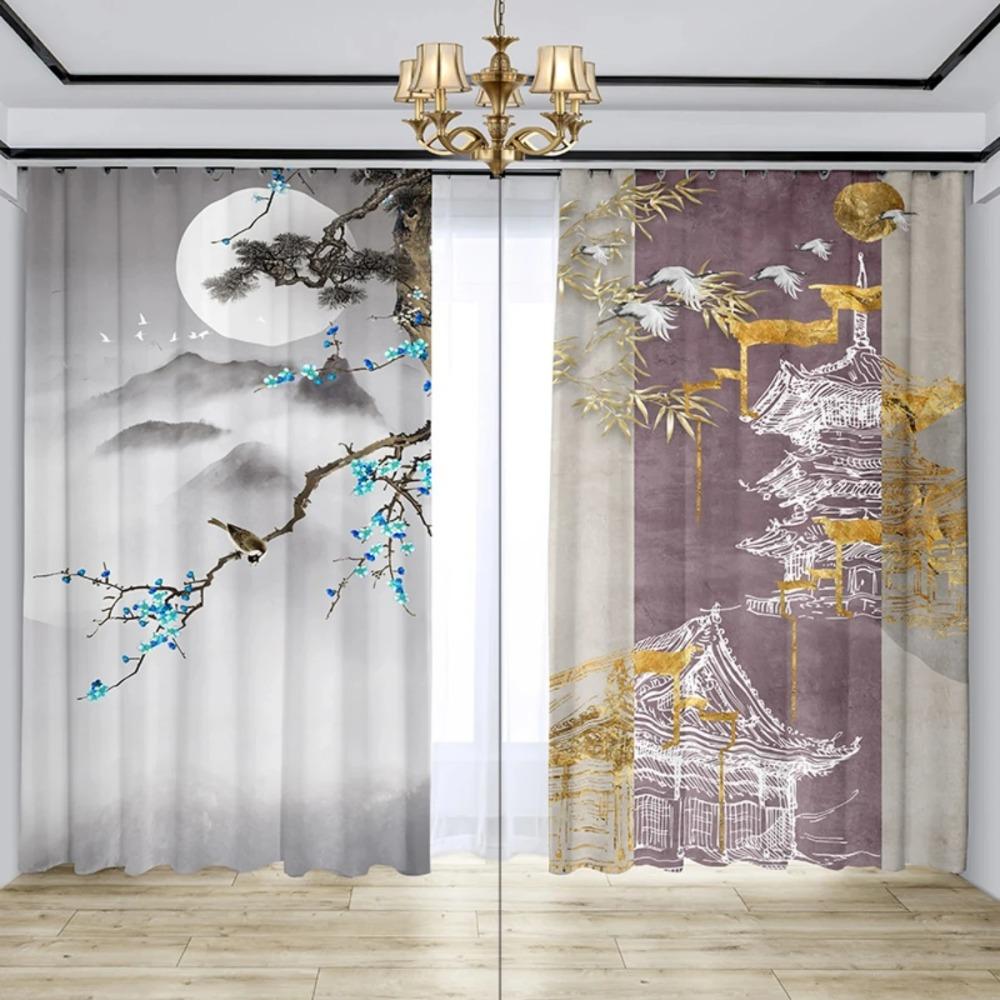 Chinesischer Vorhang Paravent Neuer Chinesischer Wohnraum High-End Atmosphäre Tusche Lotusblume Retro Zen Hohe Verdunkelung Neues Modisches Muster