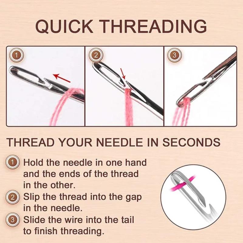 12-48PCS Side Hole Blind Sewing Needles Stainless Steel Self Threading Needle for Elderly Hand Sewing DIY Home Stitching Tool