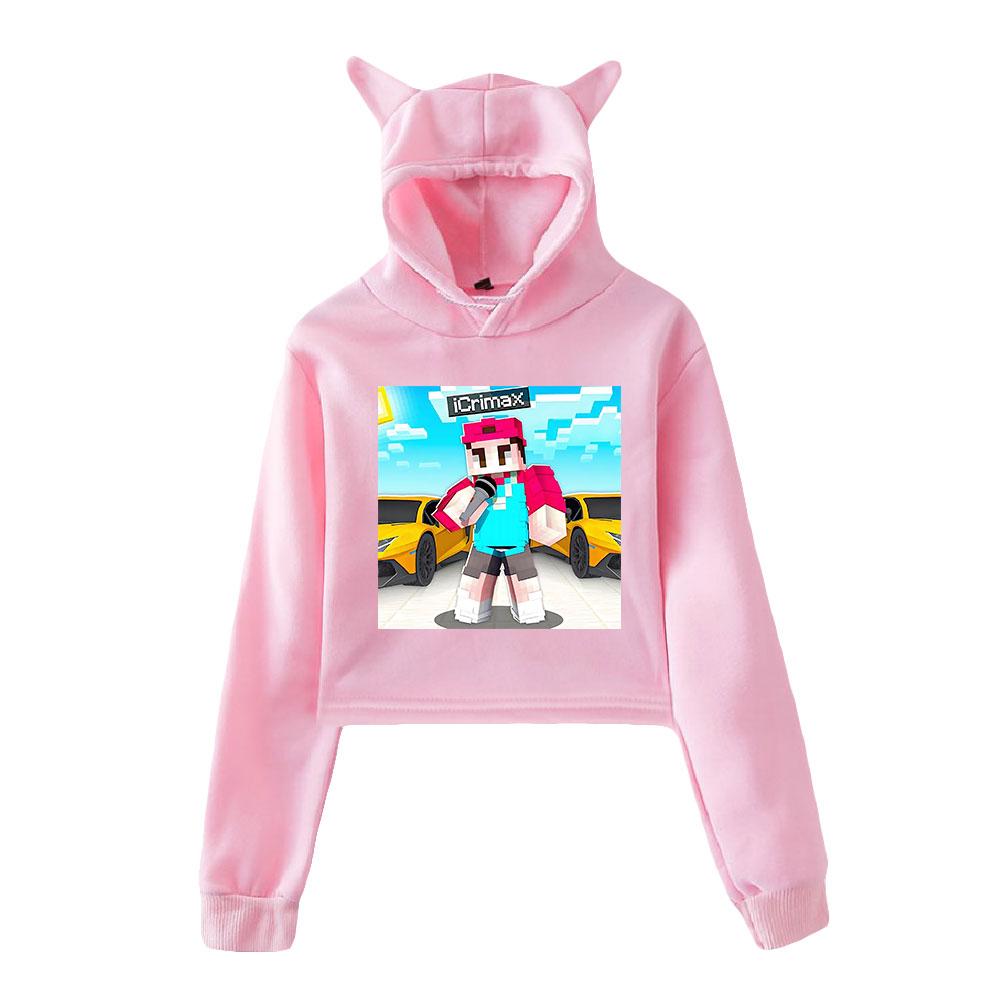 Icrimax Cat Ear Hoodie Women Long Sleeve Cropped Sweatshirts Female Casual Streetwear Crop Tops