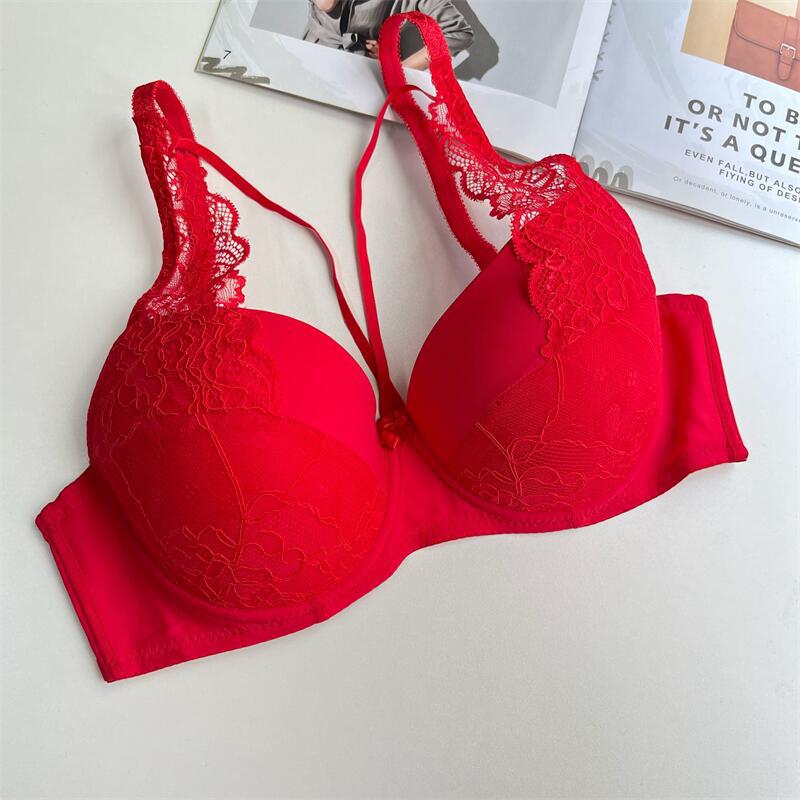 

Elegant French Lace Push-Up Minimizer Bra for Women - D Cup Plus Size 34/75C красный