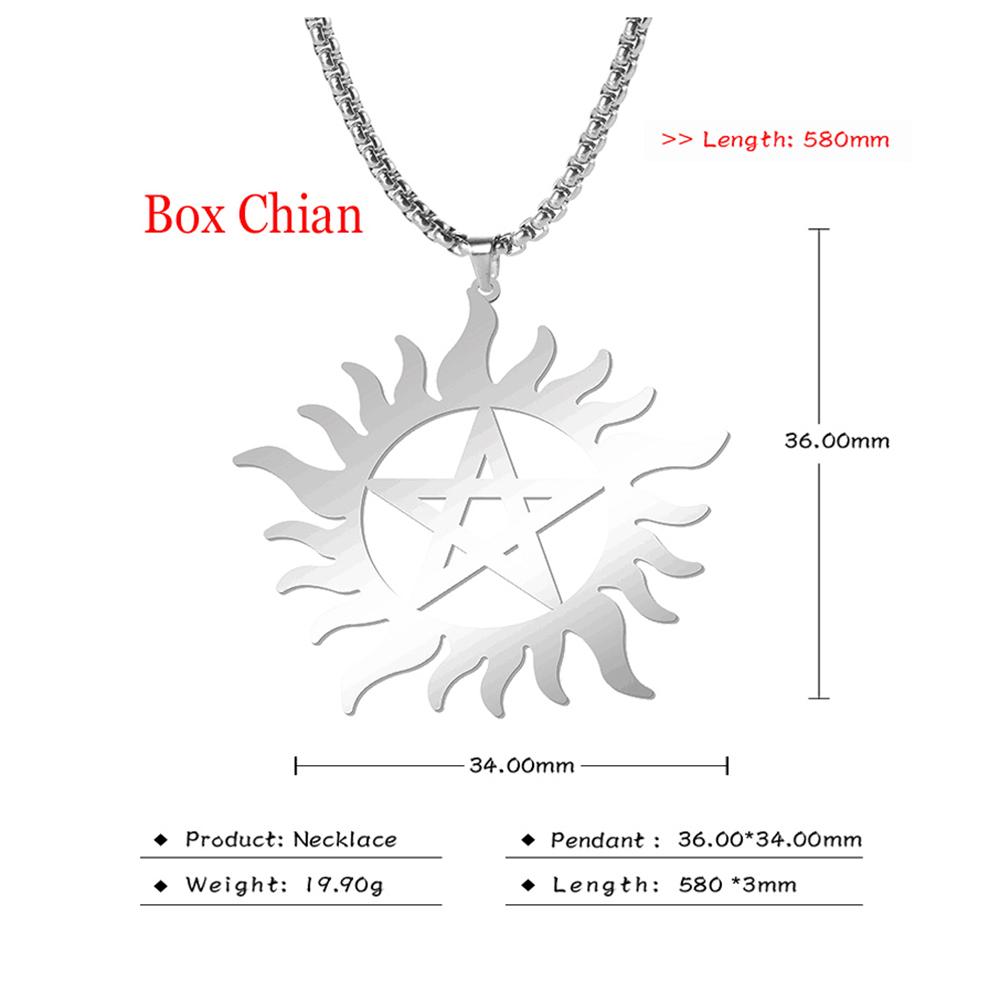 Cazador Sun Wheel Pentagram Charm Necklace for Women Men Supernatural Dean Amulet Sweater Chain Stainless Steel Collars Couple