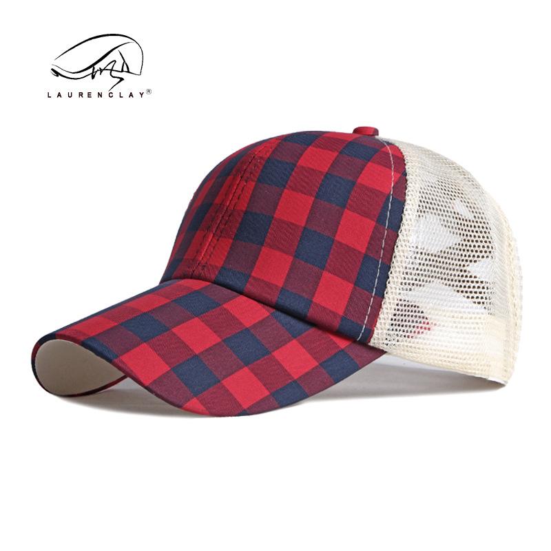 

Peaked cap women spring and summer outdoor travel sunscreen sunshade sun hat plaid mesh hat ponytail baseball cap Adjustable чорний