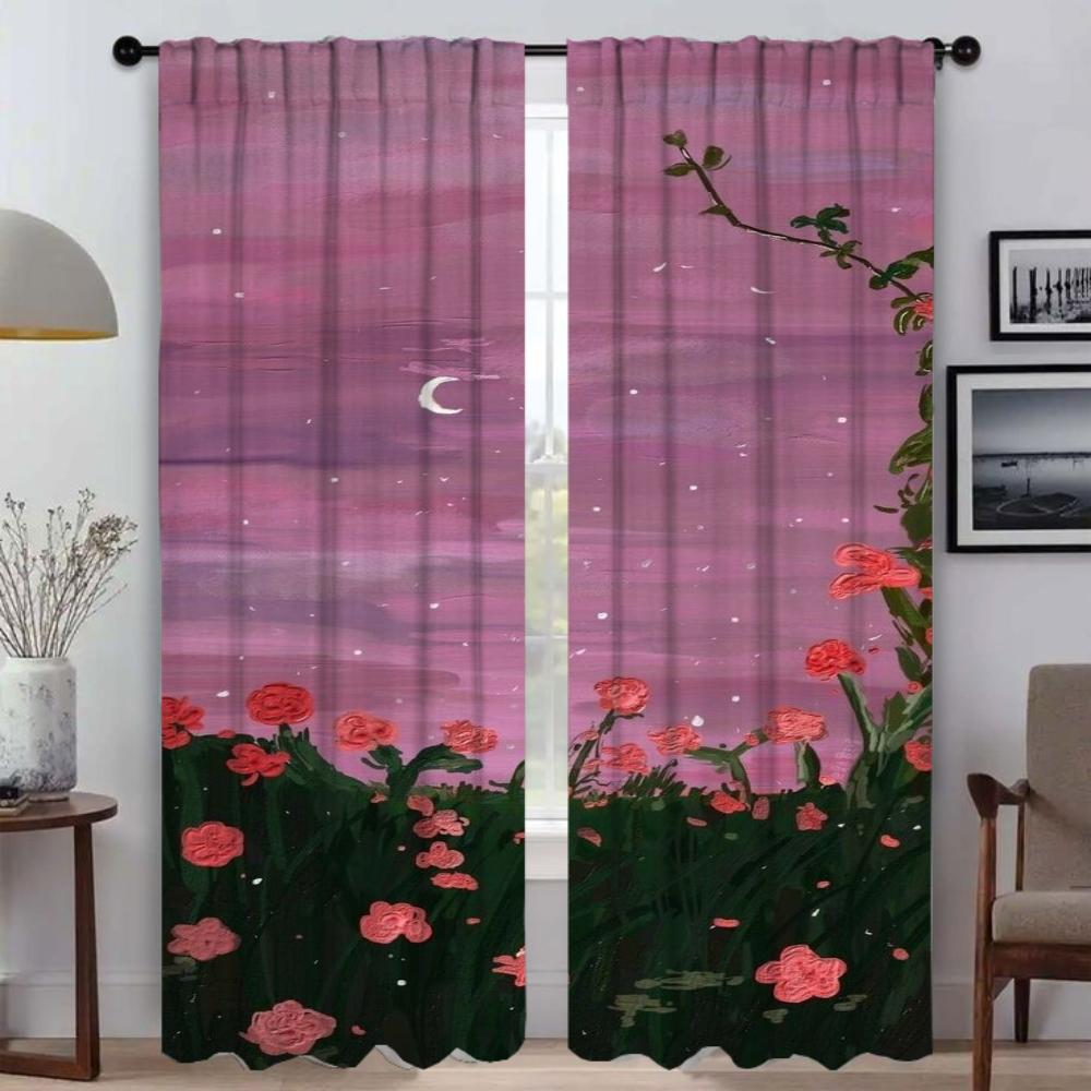 The Edge of the Flower Kitchen Curtains for Living Room Blackout Curtain Halloween Decoration Home Interior Curtains 2 Pieces
