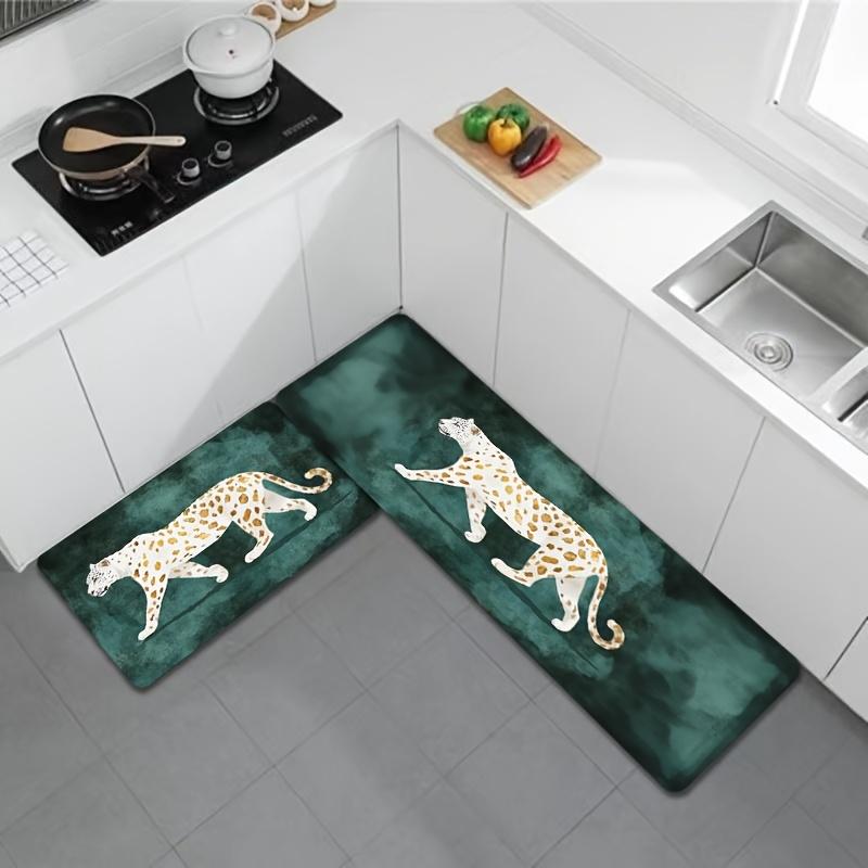 Panterprint Keukenmat Set, Polyester Antislip Machine Wasbare Vloerkleed voor Badkamer Slaapkamer Woonkamer Decor