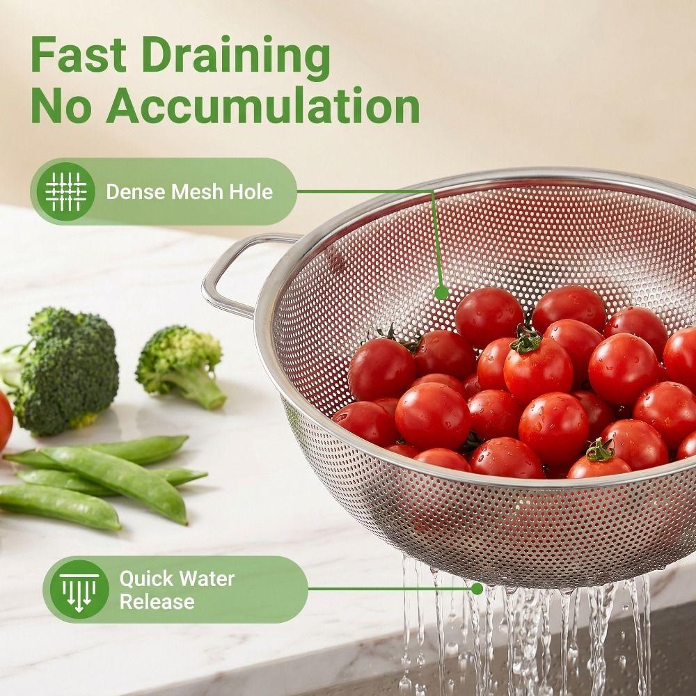 Fine Mesh Filter Stainless Steel Colander Solid Ring Base Kitchen Strainer Draining Basket Kitchen