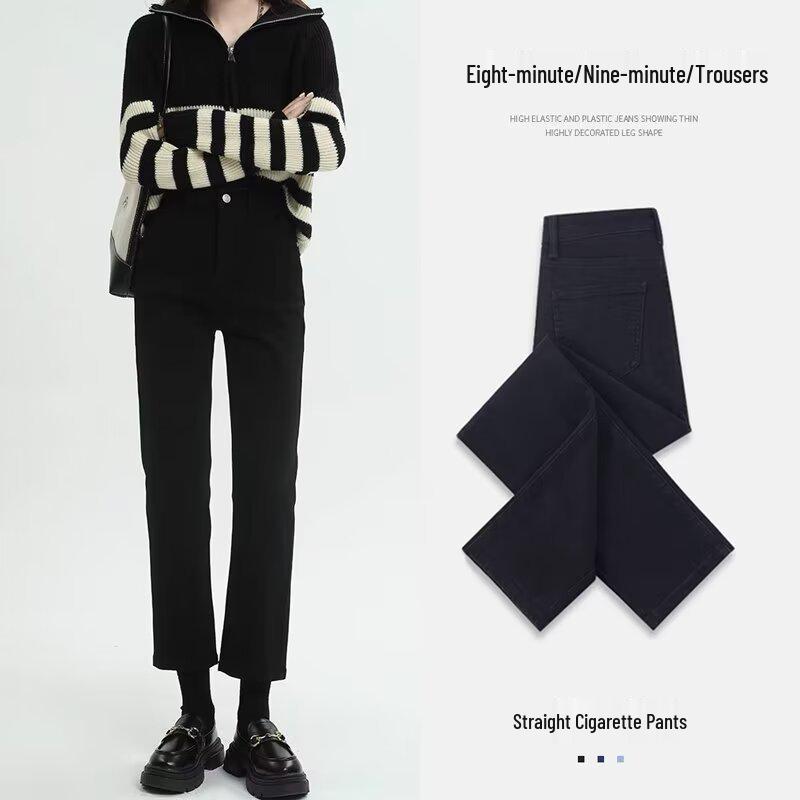 2025 Petite High-Waisted Retro Straight-Leg Cropped Jeans with Double-Breasted Details for Women 26