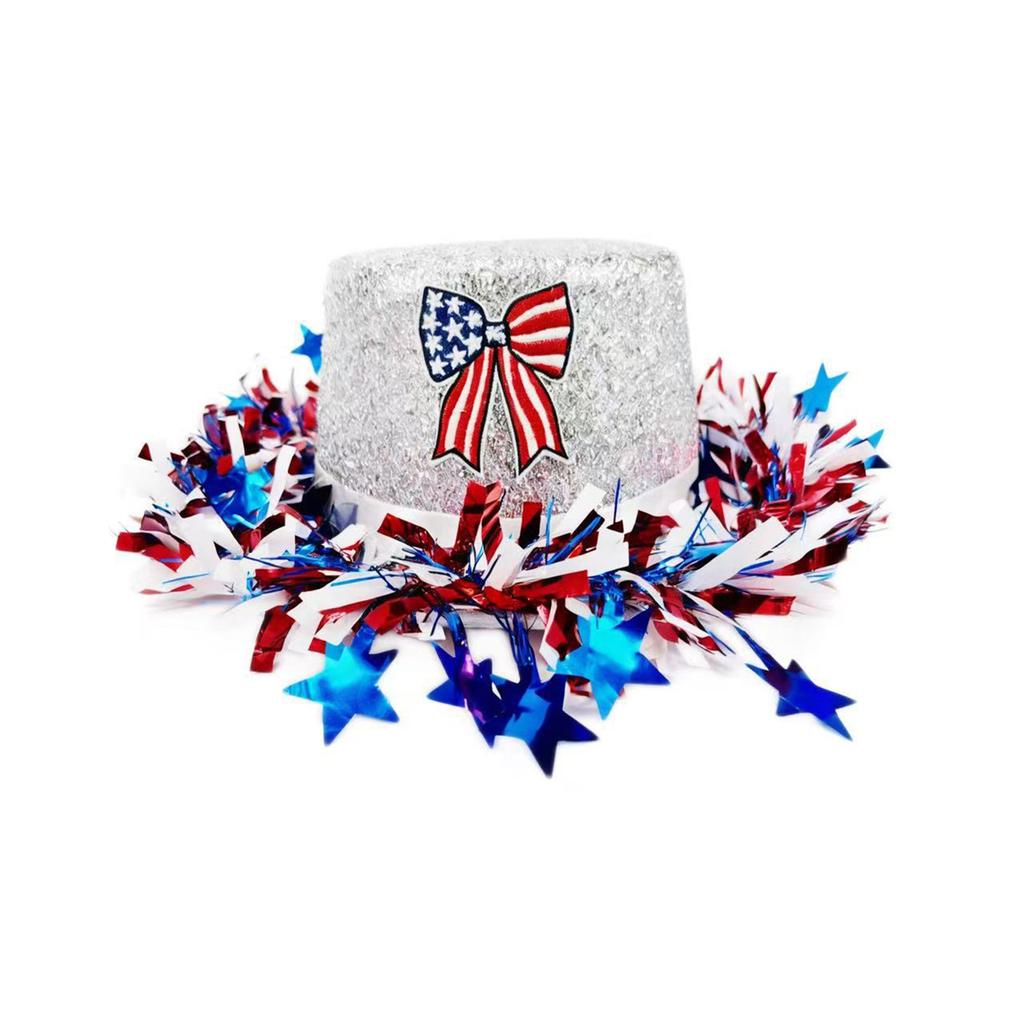 Patriotic Women s Fourth of July Sequin Top Hat with Stars and Stripes - Red White and Blue Party Accessory for Independence