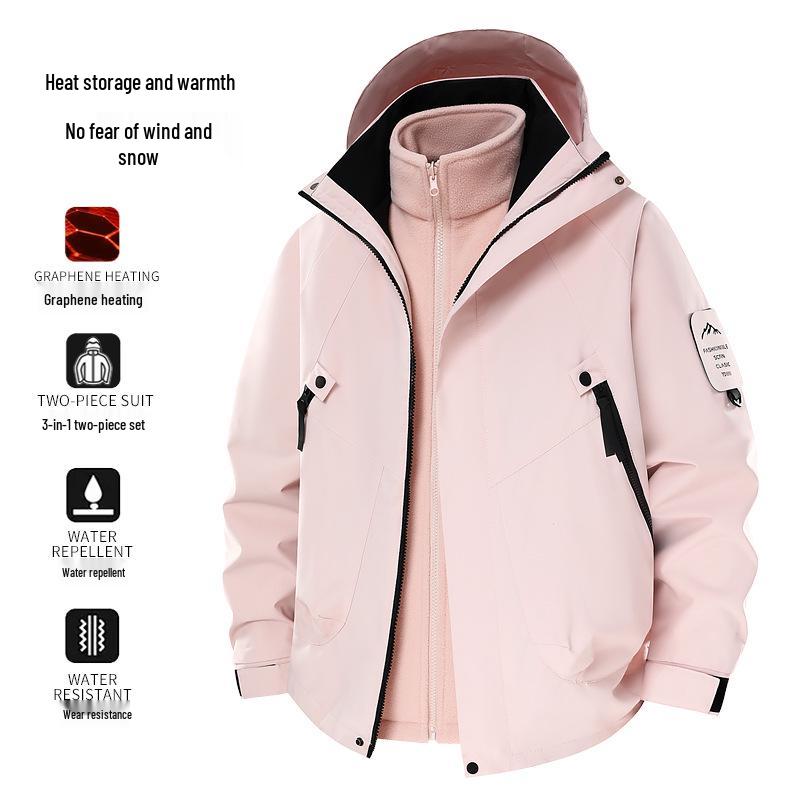 Graphene Black & Gold Lined Two-Piece Windproof Jacket Set for Men & Women - Autumn/Winter Mountaineering & Travel