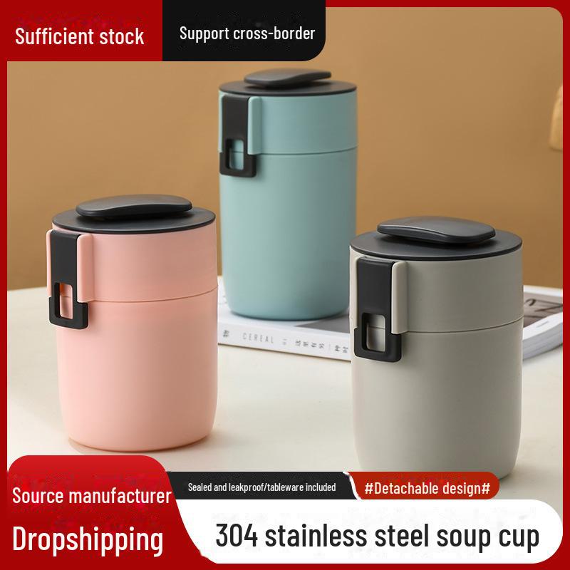 304 Stainless Steel Insulated Portable Soup Cup for Men, Women, and Students - Ideal for Breakfast, Porridge, Oatmeal, and Tea