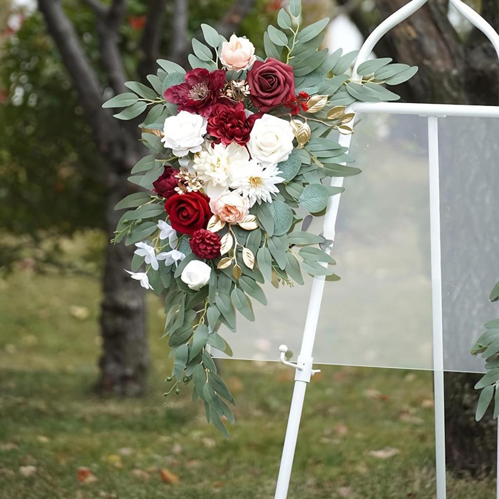 2Pcs Corner Flowers Welcome Sign Decoration Rustic Greenery Leaves Silk