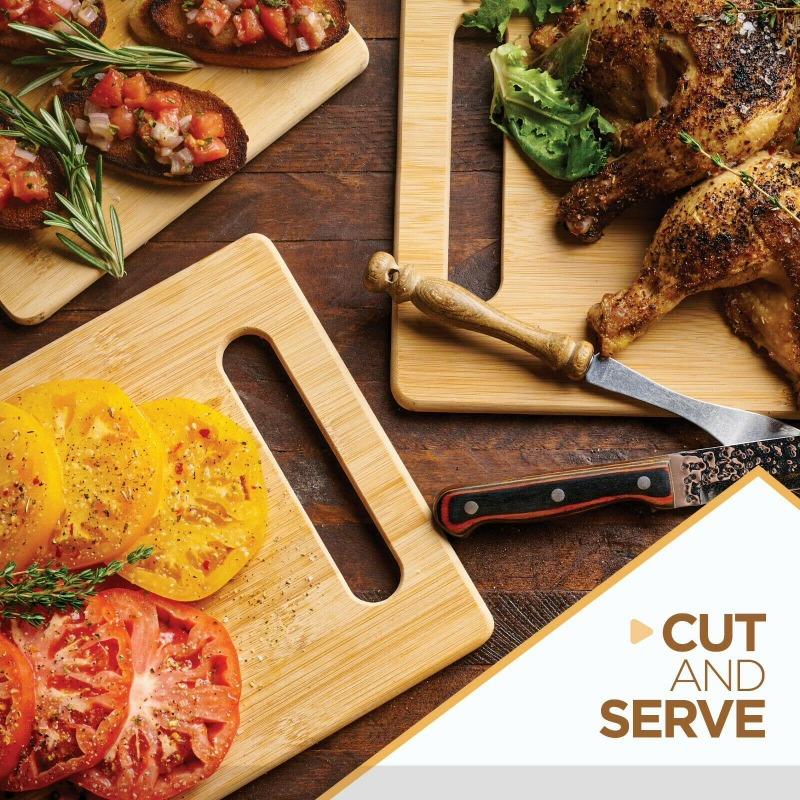 Bamboo Cutting Boards for Kitchen [Set of 3] Wood Cutting Board for Chopping Meat, Vegetables, Fruits, Cheese, Knife Friendly Serving Tray with Handle