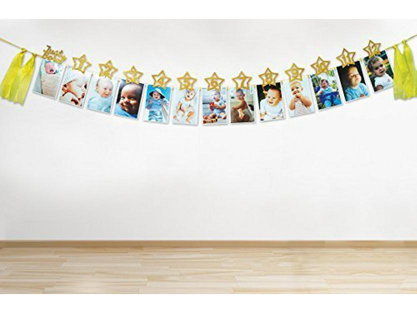 

Золотой Баннер с прищепками для фото по месяцам первого года - 12 месяцев, Звездные атрибуты для вечеринки, Фон