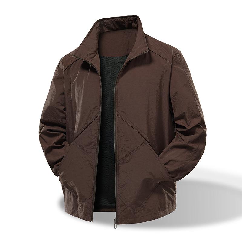 Neue Stehkragenjacke Herrenjacke Mittleren Alters Outdoor Lässig Locker Einfarbiges Oberteil