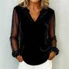 Elegant V-neck Mesh Lace Splicing Blouse Women Long Sleeved Velvet Dot Printed Loose Shirts Spring Autumn Office Tops Casual Simple T-shirts Clothing