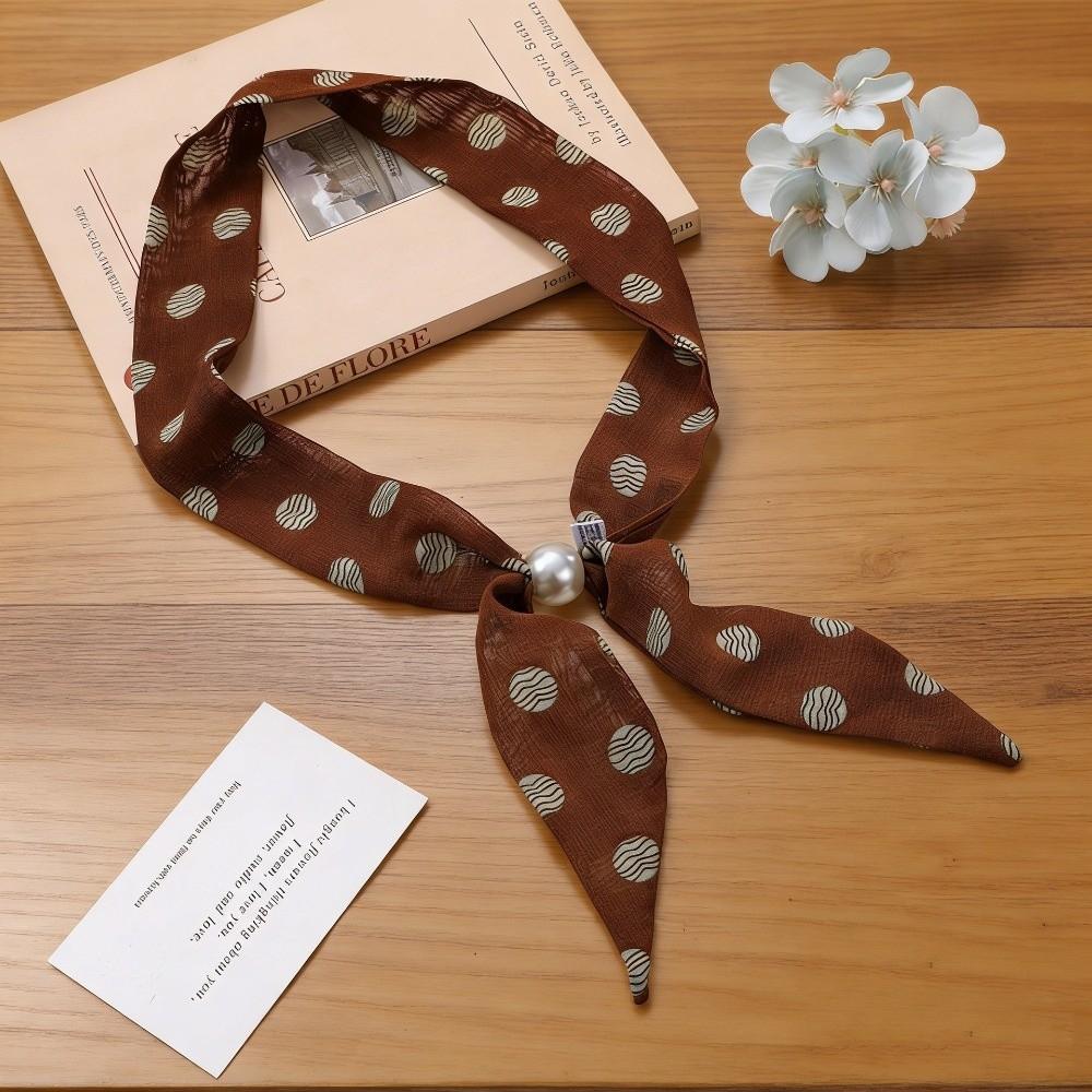

97cm Polka Dot Long Scarf Leopard Print Pearl Choker Fashion Women Luxury Foulard Collar Decor Coffee polka dots