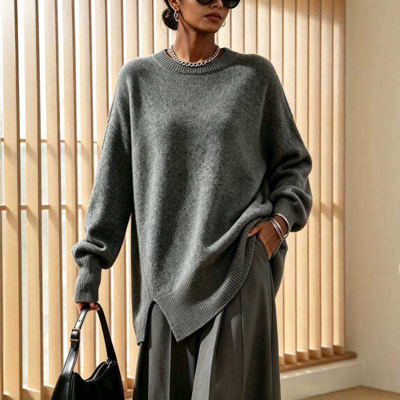 Women S Loose Fit Crew Neck Pullover Knit Sweater Autumn Winter