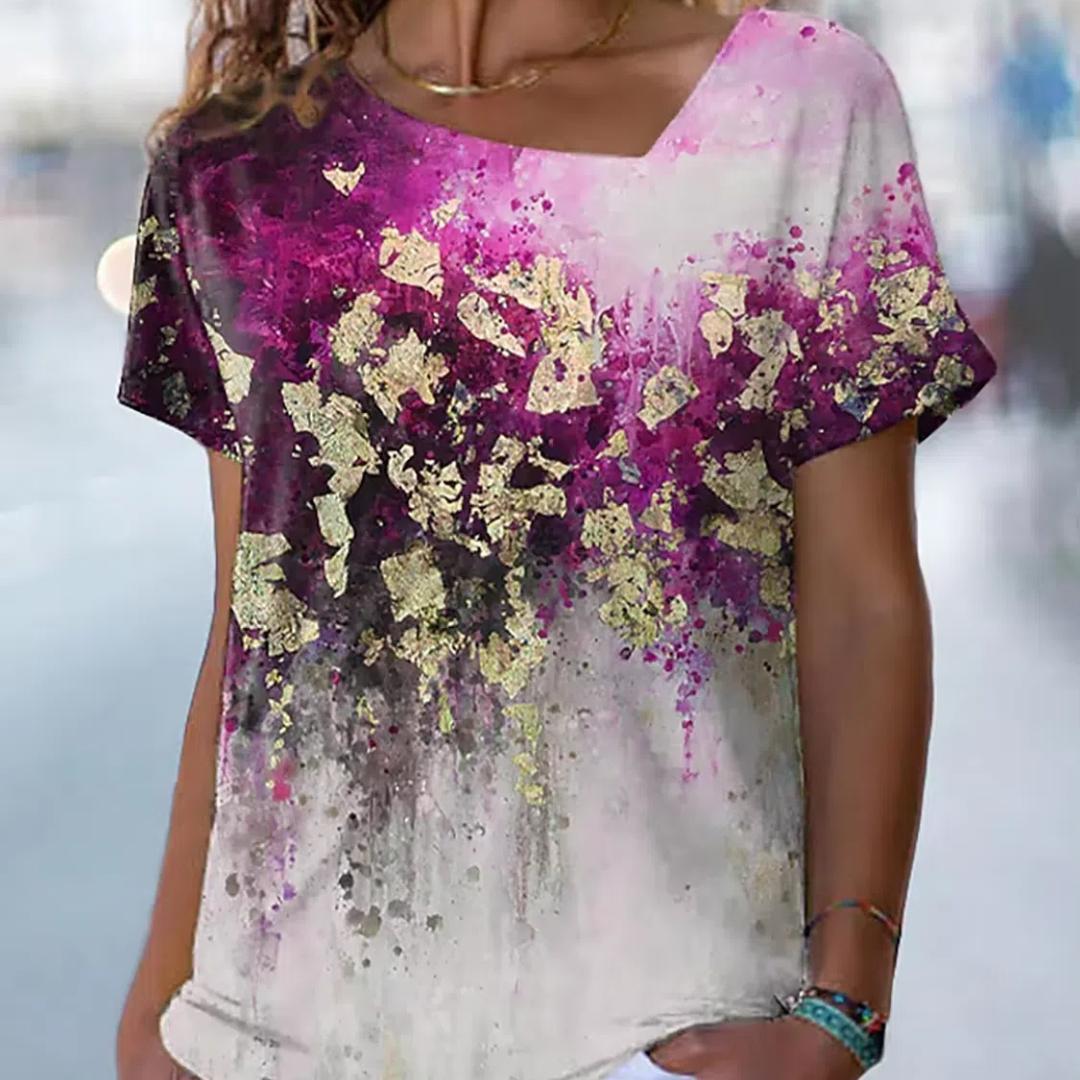

Women s Abstract Painting T Shirt Graphic Print V Neck Basic Tops Top Short Sleeve T-shirt XS-8XL/3D Printing XS