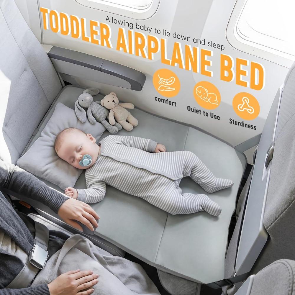 Toddler Airplane Bed, Grey | Airplane Travel Essentials, Plane Seat Extender for Kids, Portable Plane Travel Bed, For Long Flight Flying