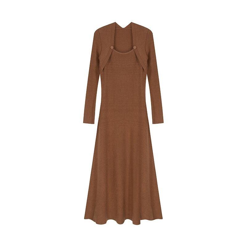 Gentle Square Neck Knitted Dress for Women's Autumn and Winter New Models, Waist and Thin Temperament, Small Black Dress Tide