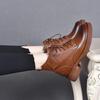 Leather boots women's new first-layer cowhide Martin boots round head lace-up flat boots short boots comfortable locomotive boots