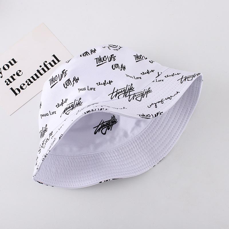 Double-sided bucket hat men's hipster letter graffiti versatile student summer hat women's basin hat sun hat