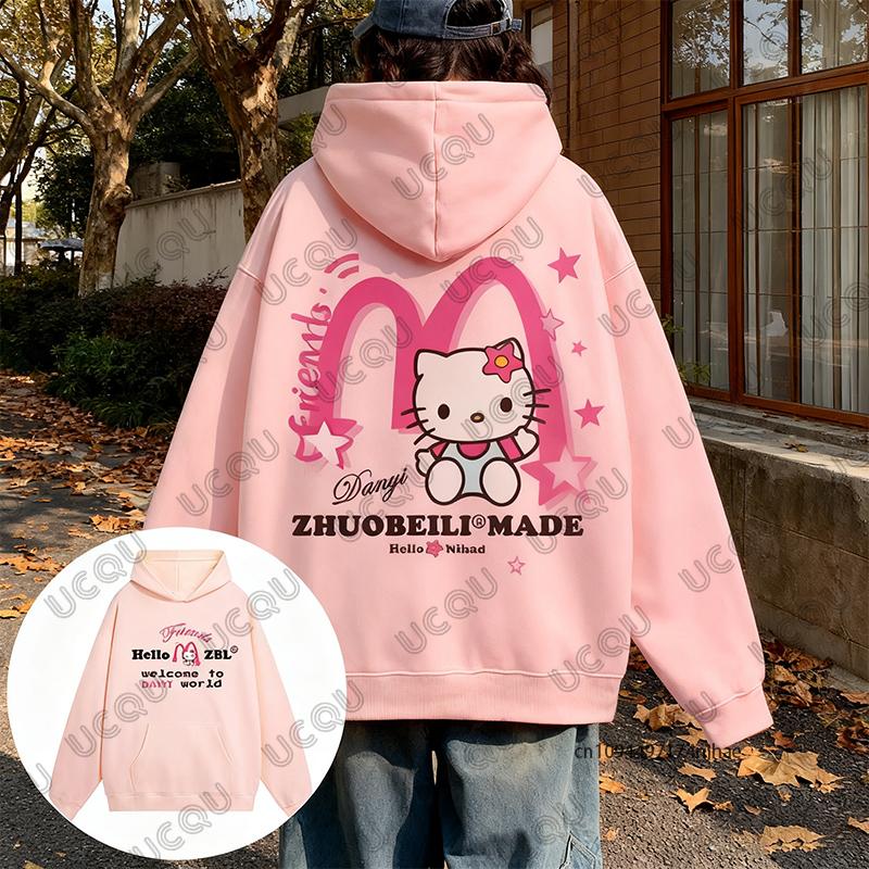 2025 Korea Sle Cartoon Cute HelloKitty Print Women Cotton Hoodie Autumn Winter Long Sleeve Sweatshirt Casual Pullover Unisex Top