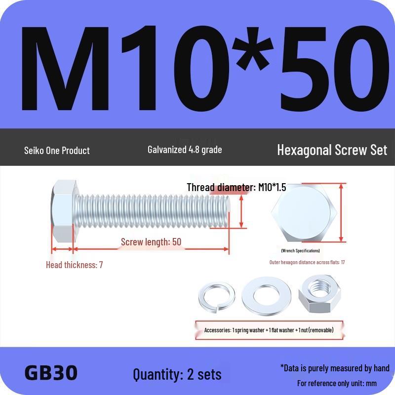 Galvanized Hex Head Bolt & Nut Set - Grade 4.8, Sizes M4 To M30
