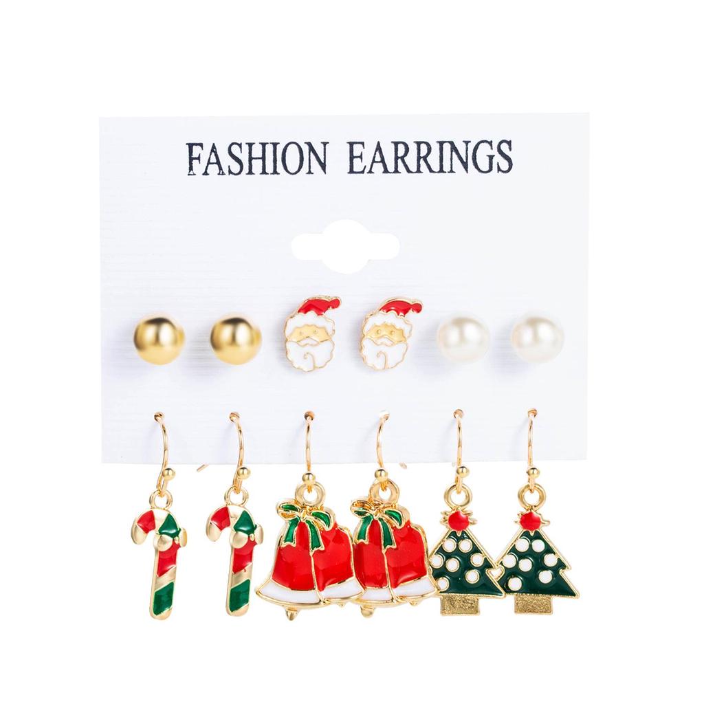 Santa & Christmas Tree 6-Piece Earring Set - Festive European & American Style by Moshang