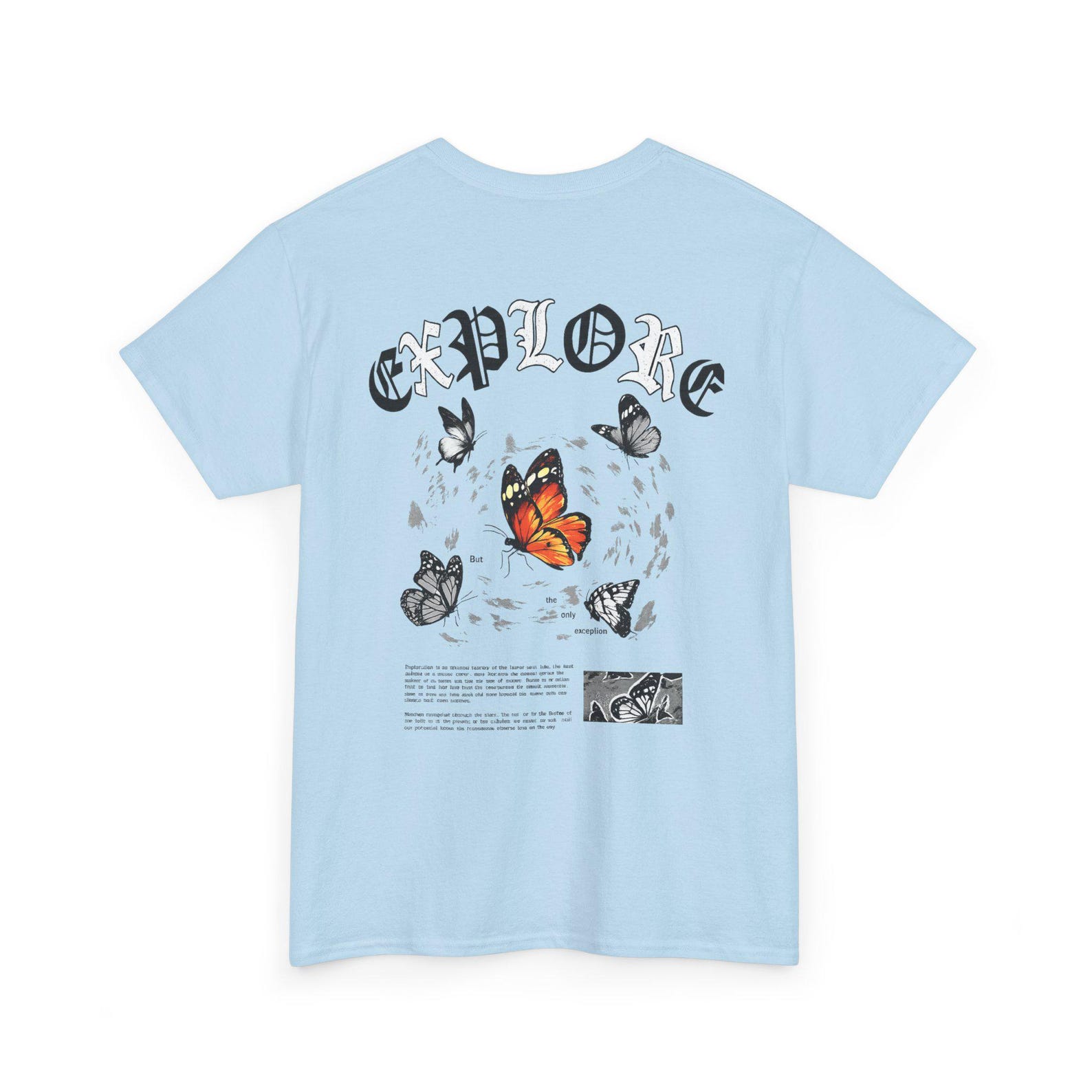 Explore Butterflies T-Shirt | Vintage Gothic Text, Orange Monarch Design 2XL