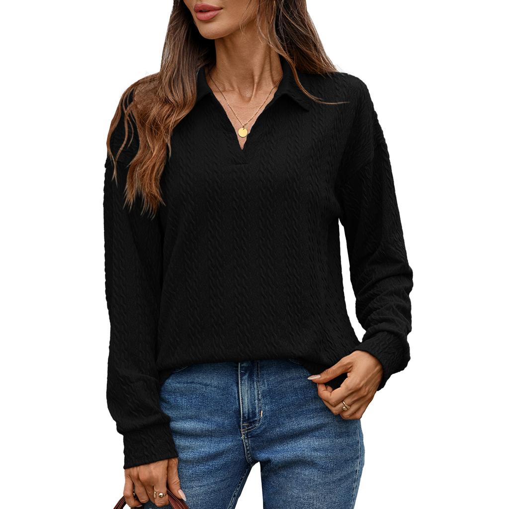 New Solid-color Pullover Hoodie for Autumn and Winter, Loose Lapel Long-sleeved Top for Women