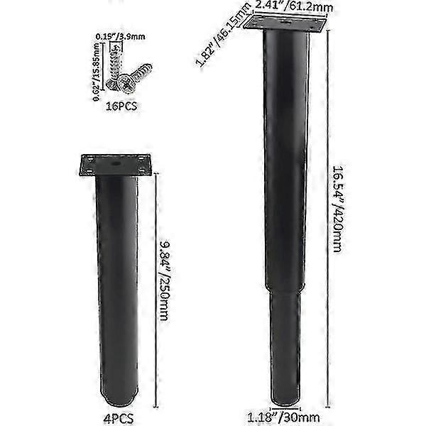 (25-42cm, Black) Set of 4 Strong Adjustable Metal Furniture legs-YuJia