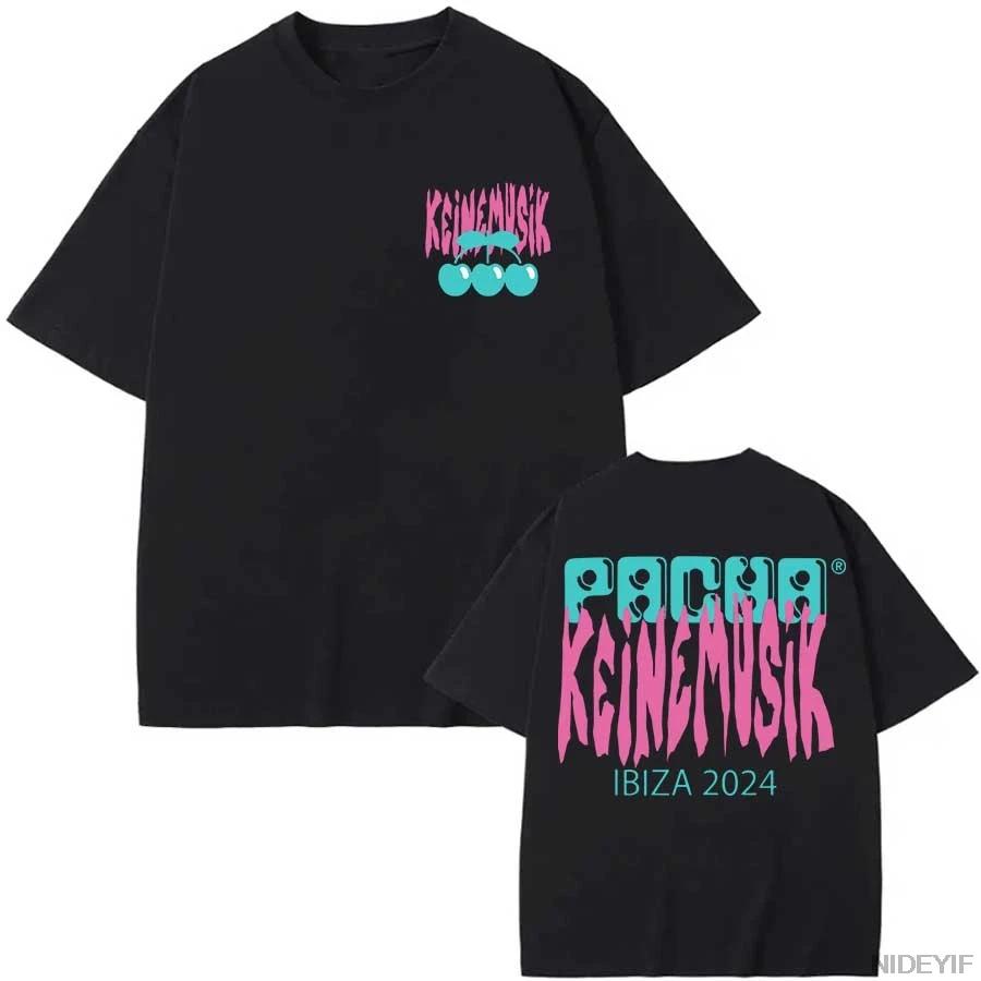 Camiseta de Verão Keinemusik X Pacha Masculina Feminina Moda Algodão Manga Curta Camiseta Tops Hip Hop Cherry Streetwear