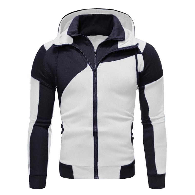 New Style Fashionable Men's Personalized Color-blocking Double-layer Zipper Hooded Cardigan Slim and Versatile Sweatshirt
