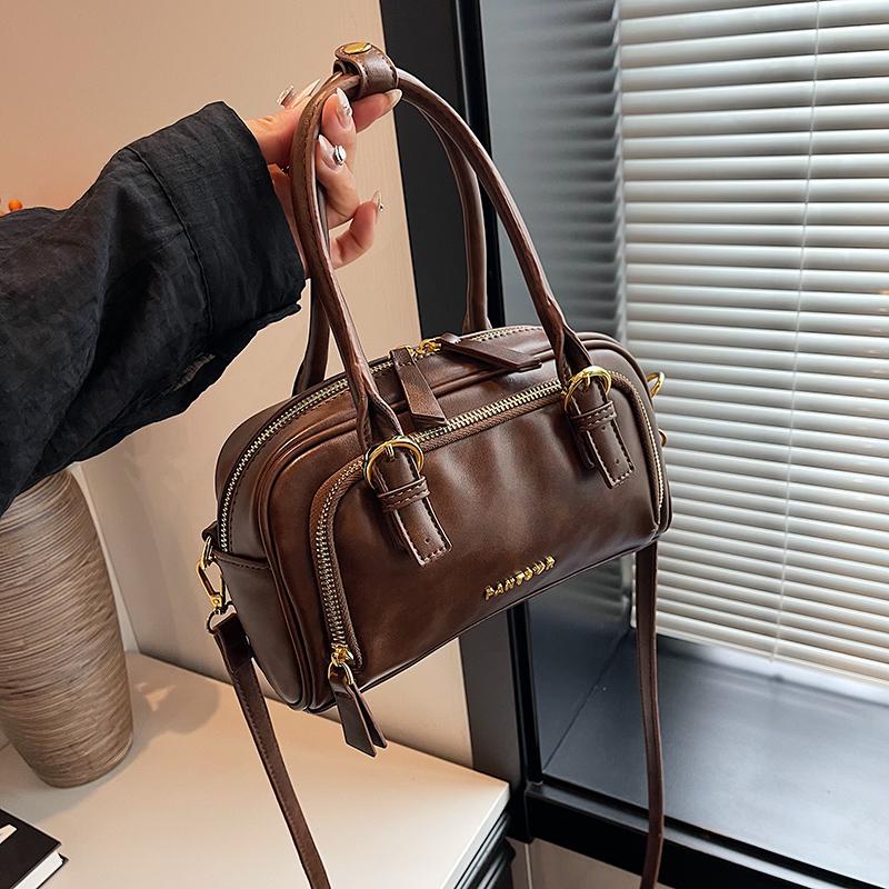 

Винтажные сумки с верхней ручкой для женщин, зимние новые дизайнерские сумки, роскошная ретро-сумка через плечо, мини-сумки для боулинга 24x15x9cm коричневый