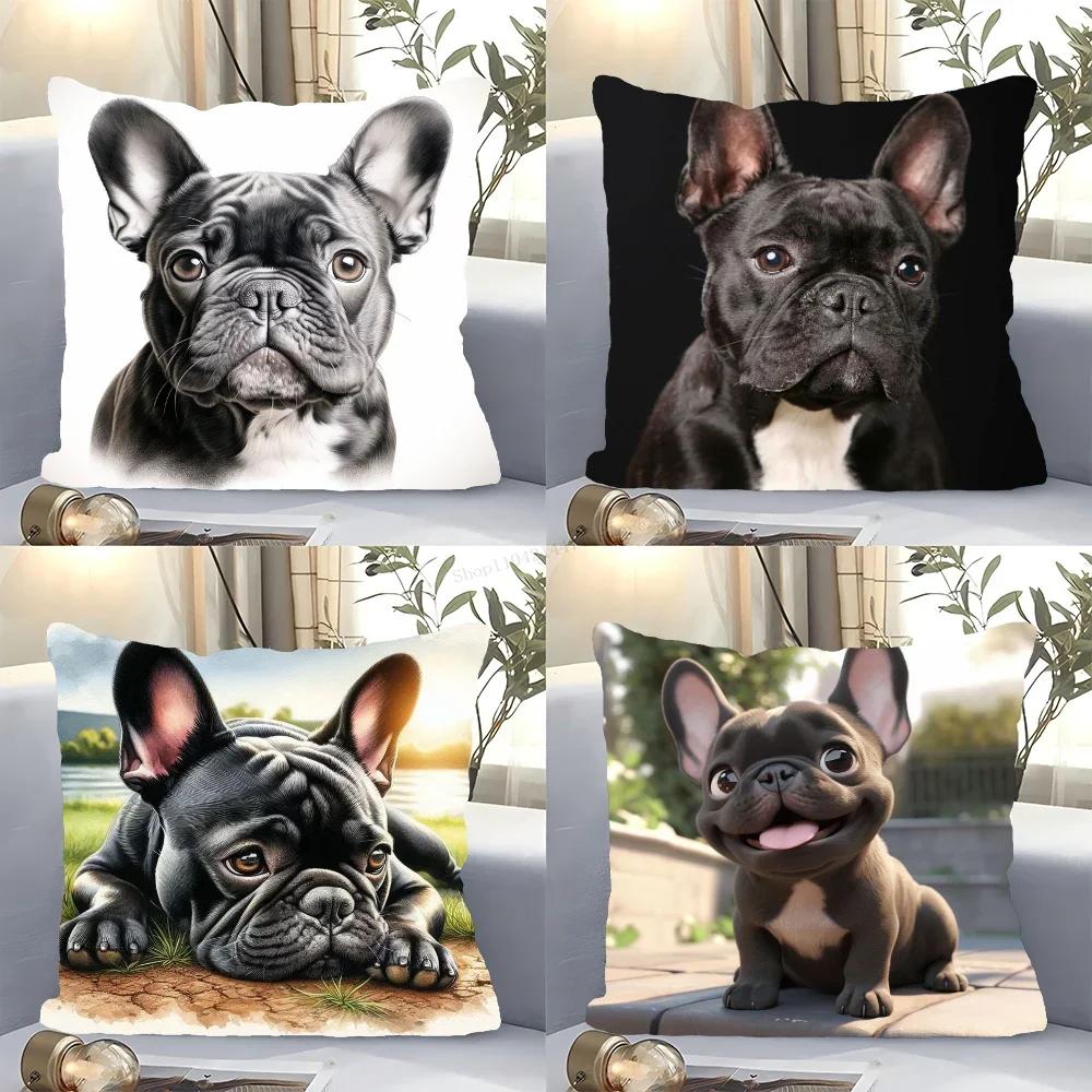 1pc Cute Pet Mini French Bulldog Pillow Case Square Bedroom Sofa Leisure Comfort Cushion Car Living Room Home Decoration