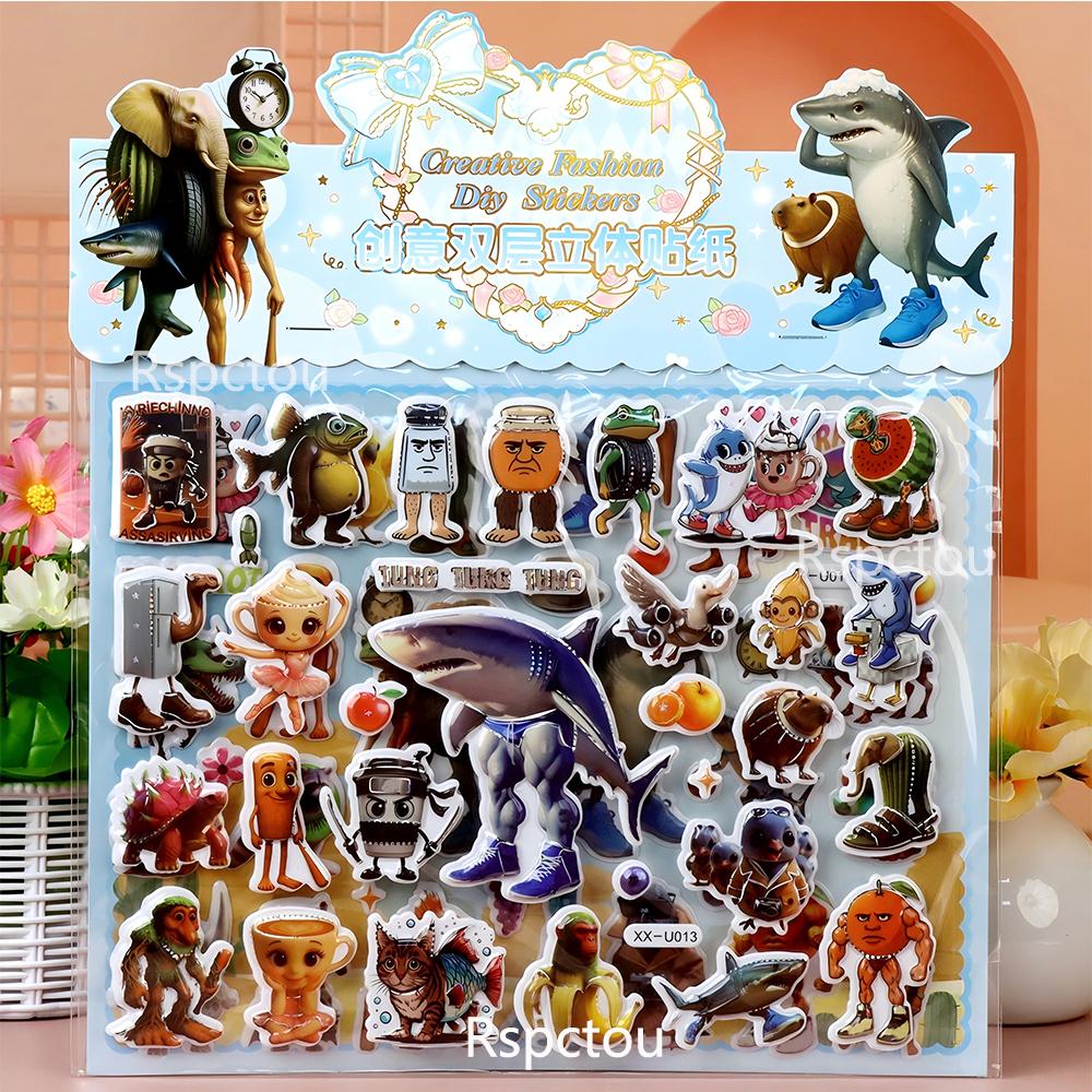 

1pcs Tung Tung Tung Sahur Double Layer 3D Bubble Stickers Italian Brainrot Animal Decals Laptop Fridge Phone Sticker Decoration