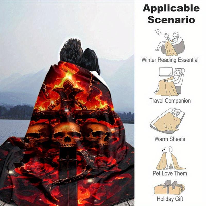 1pc Skull Cross Printing Lightweight Flannel Blanket, Comfortable and Warm Blanket, for Camping Sofa Bed and Couch Office, Gift