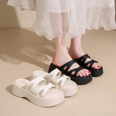 Beautiful with Skirt, Thick Bottom Heightening Cool Slippers, Women's Summer Wear Advanced Sense 2025 New Muffin Wedge Slippers