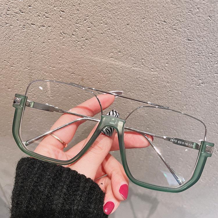 Retro Oversized Square Semi-Metal Transparent Glasses Frame For Women Anti-Blu-Ray Double Bridges Glasses Woman Optical