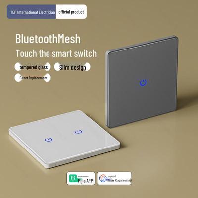 Grauer Glas-Smart-Touch-Schalter mit Bluetooth Mesh & Mijia App Sprachsteuerung (Kein Neutralleiter erforderlich)