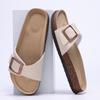 Modische Crestar Damen Sommer Kork Pantoletten 2025 Neu Outdoor Strand Flip Flops Modische Leder Orthopädische Sandalen mit Verstellbarer Schnalle