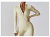 Autumn Long Sleeve Zipper Bodycon Butt-Lifting Bodysuit Yoga & Running Pants for Women - Black