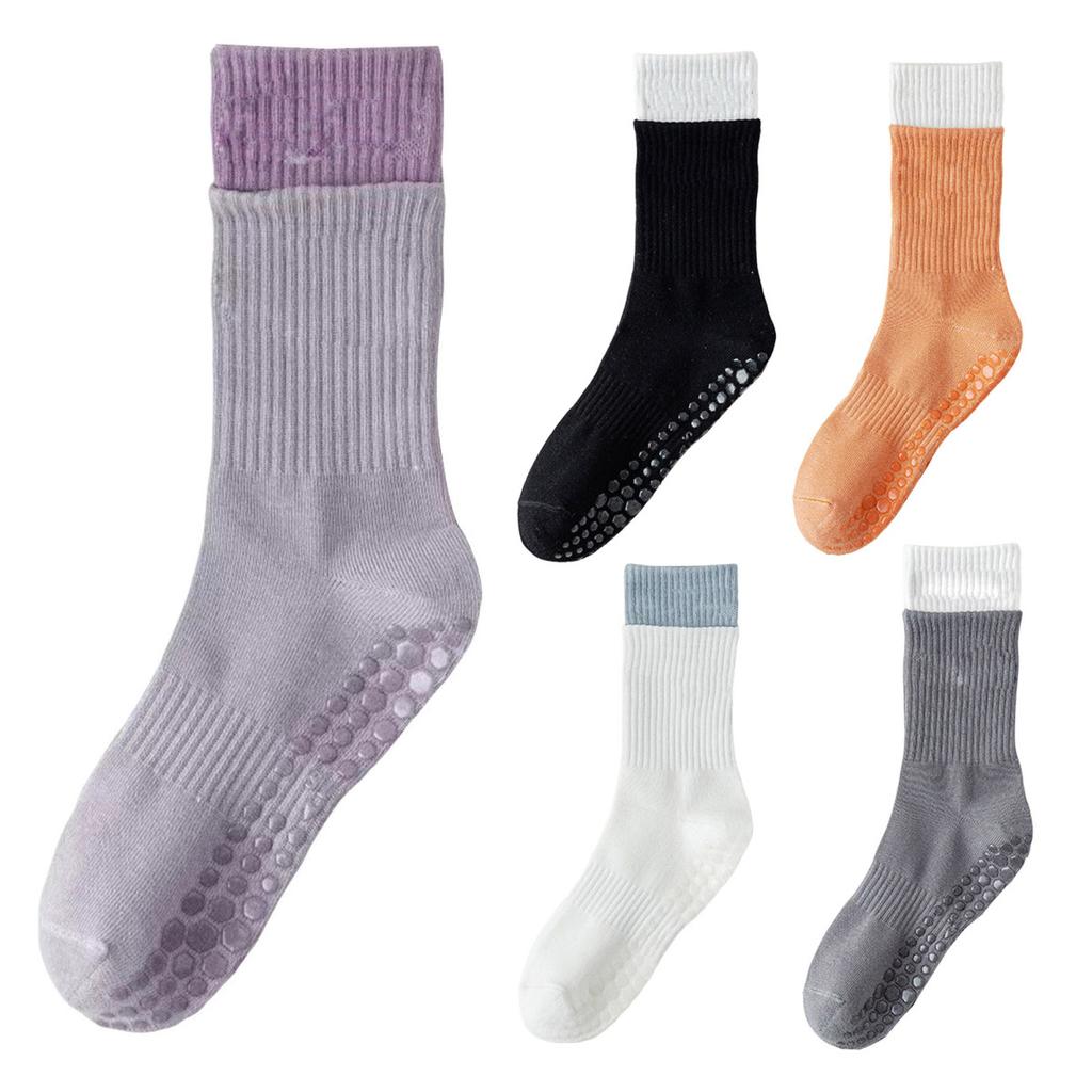 1 Pair Women Floor Socks Anti-slip Silicone Bottom Mid-tube No Odor Thickened Warm Solid Color High Elasticity Sweat-absorption Anti-shrink Socks
