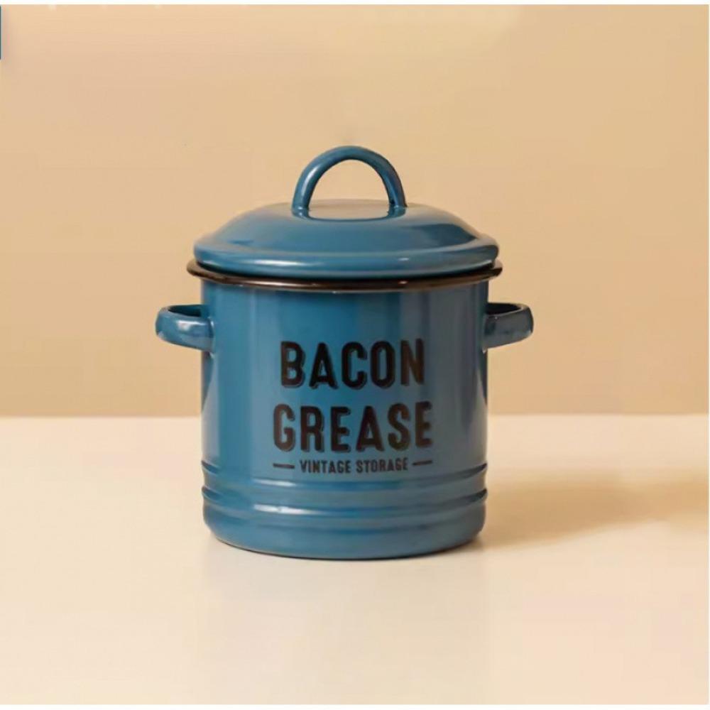 2 Handles Bacon Grease Container Lid Enamelware Cup 2025 Seasoning Storage Tank