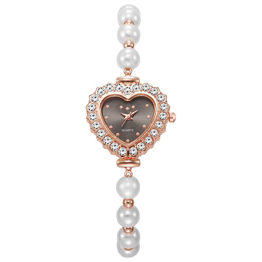 

Heartshaped Ladies Quartz Watch With Pearl Bracelet And Diamond Accents For Fashion Women RoseGoldBlack