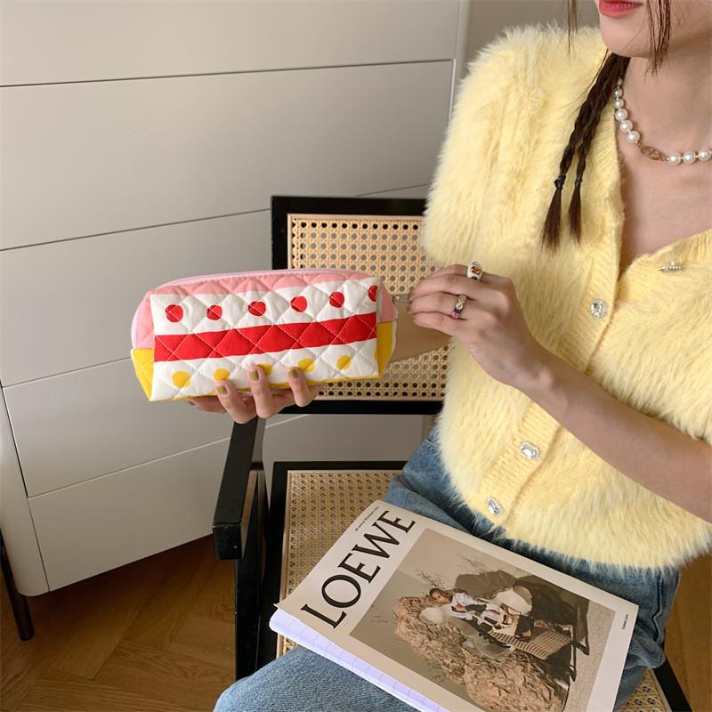 Trendy Flower Patterned Cotton Makeup Bag Stationery Pouch Large Capacity Brush Storage Pen Case